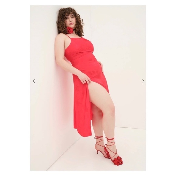 NWT FOR LOVE AND LEMONS Ilana Red Asymmetric High Slit Midi Dress XL - Picture 7 of 15